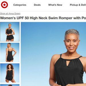 Target-swimsuit-black adjustable strap, front key hole swim short, jumper- Small